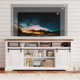 IRONCK Farmhouse TV Stand for 75+ Inch TV, 70" Entertainment Center with Storage Cabinets and Sliding Barn Door, Media Console for Living Room, White IRONCK