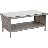 WAROOM Outdoor PE Wicker Coffee Table - Patio Rattan Garden Side End Tea Table with Glass Top Furniture, Grey WAROOM