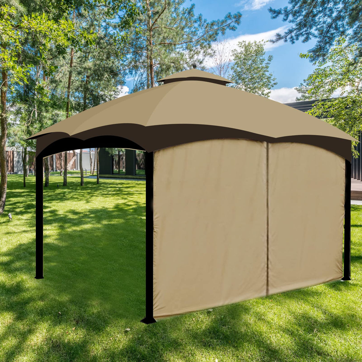 Tanxianzhe Gazebo Replacement Privacy Curtain with Zipper Outdoor Universal Privacy Panel Sidewall for 10' x 12' Gazebo (Khaki) Tanxianzhe