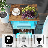 TUTOTAK LED End Table with Charging Station, Nightstand with Cloth Drawer, Side Table with 1 USB Port and 1 Type-C Port, Set of 2, Couch Table, Brown TB01BB052L TUTOTAK