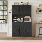 HOSTACK 71" Pantry Cabinet with Charging Station, Tall Kitchen Pantry Storage Cabinet with Microwave Stand, Farmhouse Kitchen Hutch with Storage Drawers for Living Room, Dining Room, Black Wood Grain HOSTACK