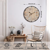 UPPER DECOR 24 Inch Large Farmhouse Wall Clock - Rustic Wooden Silent Wall Clock with Metal Circle & Engraved Numerals, Battery Operated for Kitchen, Bedroom, Living Room, Fireplace Mantel Decor UPPER DECOR
