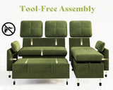 AMEILIFE Sleeper Sofa, Sofa Bed with Storage Chaise, Convertible Sofa Bed with Pull Out Couch, l Shaped Couch for Living Room, Linen Green AMERLIFE