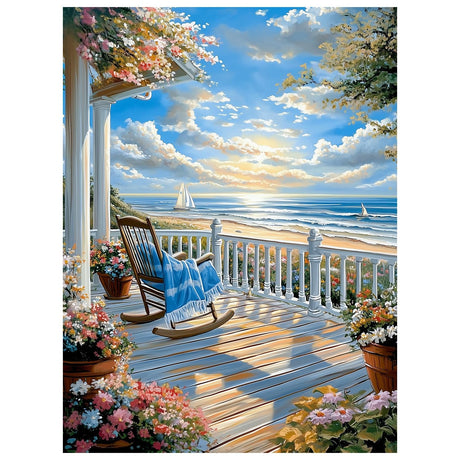 Landscape Paint by Numbers for Adult, Paint by Numbers Kit for Adults Beginners, DIY Beach Acrylic Painting on Canvas for Home Wall Art Decor 16x20Inch Mandun