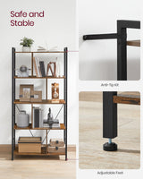 VASAGLE Bookshelf, 5-Tier Bookcase, Storage Shelving Unit, Display Shelf with Open Compartments for Living Room, Home Office, Bedroom, Industrial, Rustic Brown and Black ULBC121B01 VASAGLE