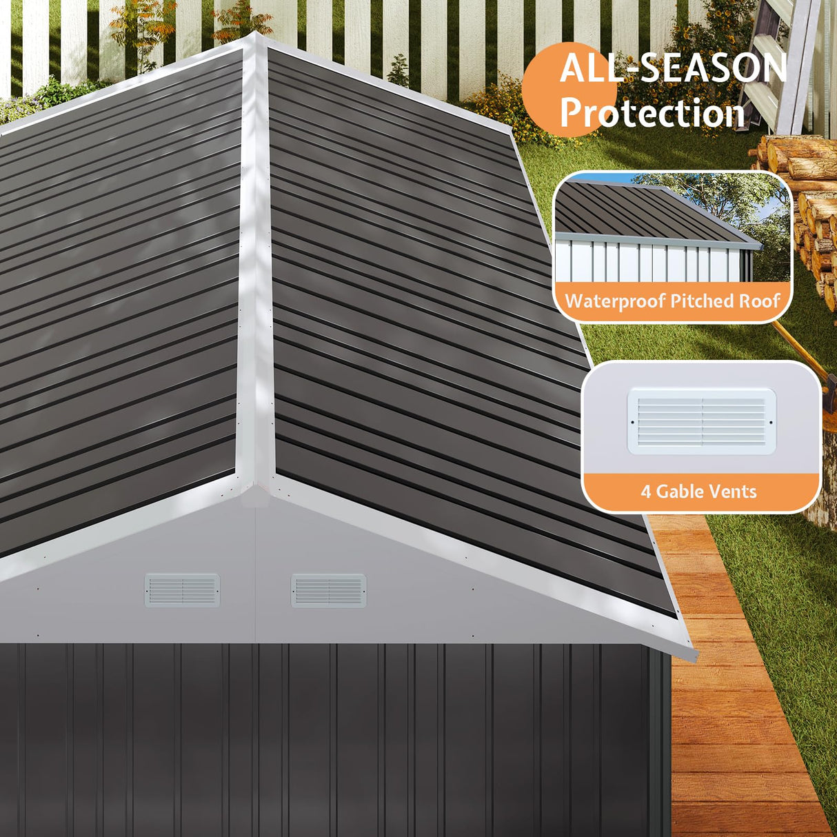 Jocisland 10x8.6x7.5 FT Sheds & Outdoor Storage, Lockable Double Hinged Doors and 4 Vents, Metal Large Shed, Backyard Storage for Bikes and Garden Tools Dark Black/White Jocisland