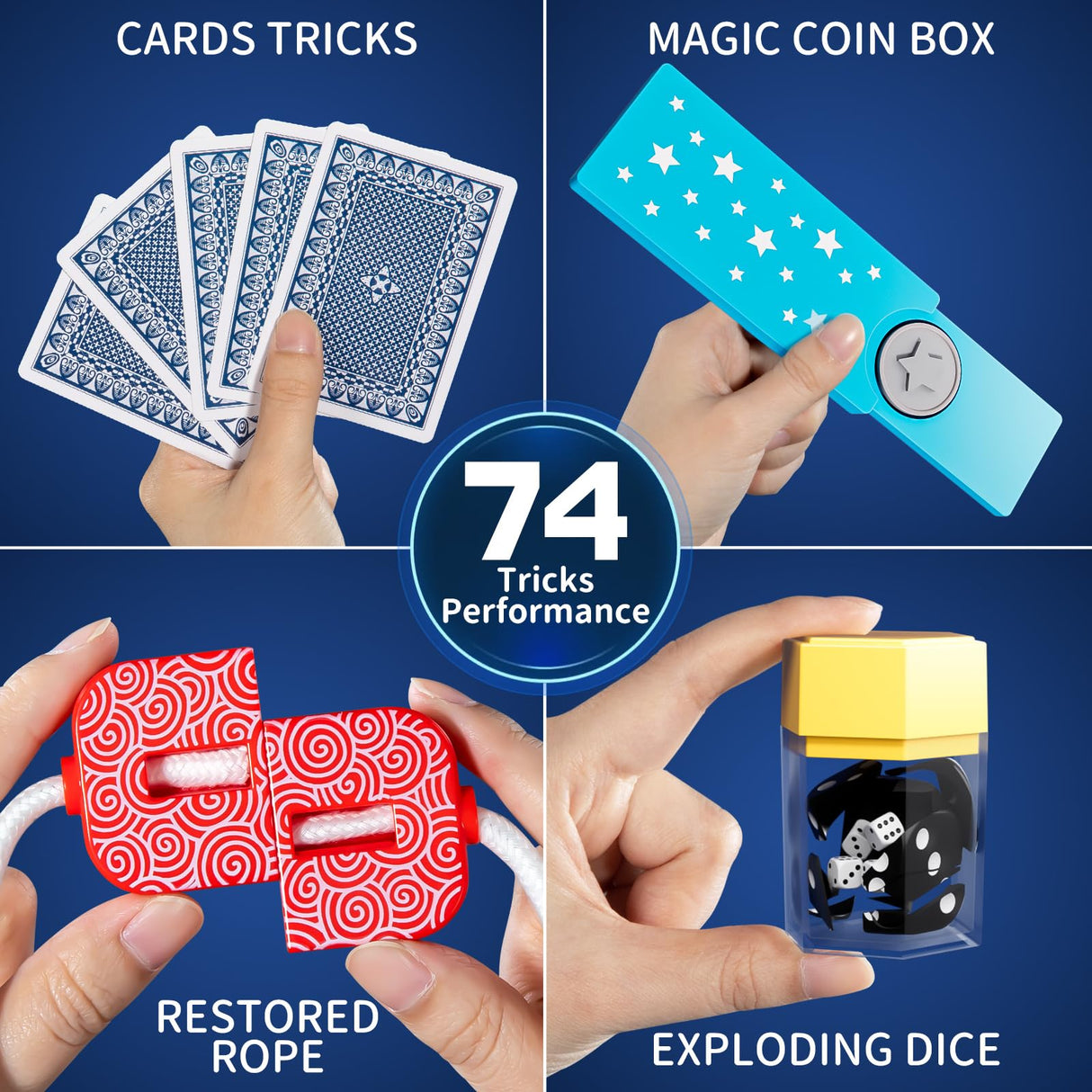 Novaluki Magic Kit for Kids - 74 Magic Tricks Performance with Manual and Videos, Magic Gift Set for 6+ Years Old Beginner Magicians, Perfect for Halloween Christmas Birthday Parties & Family Fun Novaluki