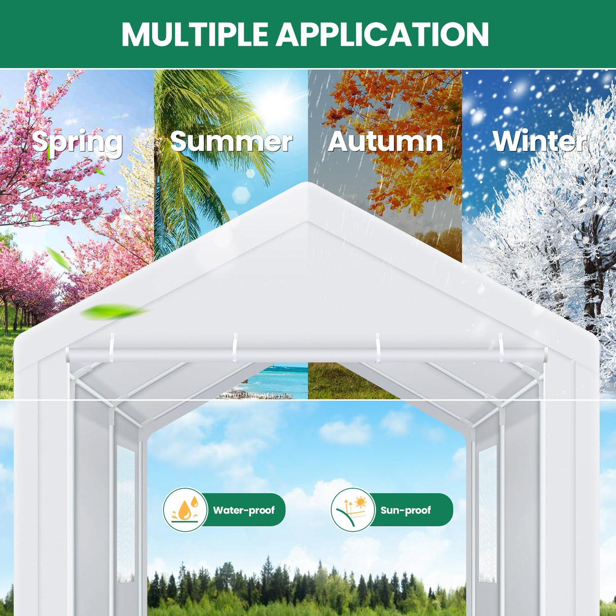 COBIZI Carport Canopy 12x20 Heavy Duty Portable Garage with Removable Sidewalls & Doors, Galvanized Frame Car Port Canopy Tent with Built-in Sandbags & All-Season Tarp for Car Boat Truck, White COBIZI