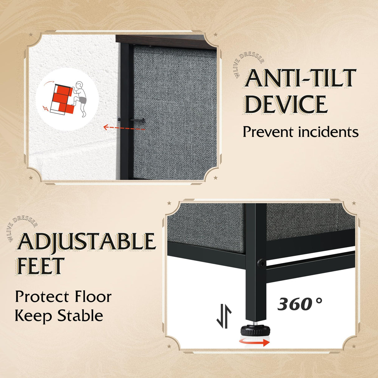 WLIVE Fabric Dresser for Bedroom, Tall Dresser with 8 Drawers, Storage Tower with Fabric Bins, Double Dresser, Chest of Drawers for Closet, Living Room, Hallway, Dark Gray WLIVE