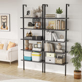 Furmax 5-Tier Bookshelf, Wall Mount Ladder Shelf with Wood Board and Industrial Metal Frame, for Home Office, Living Room, Bedroom, Entryway and Hallway Furmax