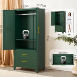 71" Metal Armoire Wardrobe Closet, Metal Wardrobe Cabinet with Hanging Rod (Green) GAIOUS