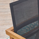 GDFStudio Outdoor Acacia Wood 3 Piece Dining Set with Mesh Seats, Teak and Black GDFStudio