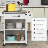 HOMCOM Kitchen Island on Wheels, Rolling Kitchen Cart with Stainless Steel Countertop, Drawer, Towel Rack and Spice Rack, Utility Storage Trolley, Cream White HOMCOM
