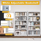 RGGCABINET Metal Bookshelf, 5-Tier Bookcase with Adjustable Storage Shelves, White Book Shelf with Book Stopper, Modern Bookshelf for Living Room, Library, Home, Office RGGCABINET