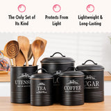 noonberry Canisters for Kitchen Counter, Set of 5 Black Containers, Airtight Coffee Tea Flour Sugar Canisters Sets for the Kitchen Countertop & Kitchen Utensil Holder noonberry