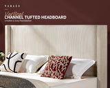 VanAcc King Size Modern Beige Upholstered Platform Bed Frame with Wingback and Tufted Headboard VanAcc