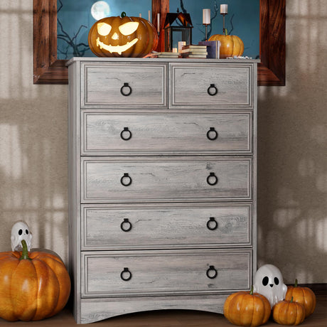 VVFLU Grey Dresser Tall for Bedroom, Wood 6 Chest Drawers, 6 Drawer Dresser, Storage for Clothes, Narrow Large Drawers, Vintage, for Living Room, Bedroom, Hallway VVFLU