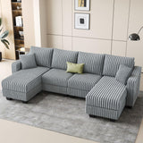 Belffin U Shaped Couch with Reversible Chaises Sectional Couches for Living Room Sectional Couch with Ottomans Corduroy (Light Grey, U Shaped) Belffin