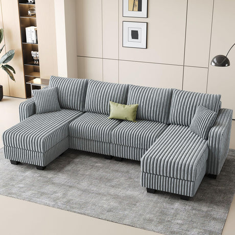 Belffin U Shaped Couch with Reversible Chaises Sectional Couches for Living Room Sectional Couch with Ottomans Corduroy (Light Grey, U Shaped) Belffin