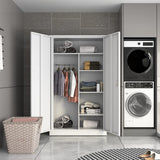 MIIIKO Steel Wardrobe, 72" Combination Storage Cabinet with Clothes Rod and 4 Shelves Organizer Storage, 2 Lockable Doors, for Office Home, Garage, MIIIKO