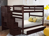 Bedz King Stairway Bunk Beds Full Over Full with 4 Drawers in The Steps and a Full Trundle, Dark Cherry Bedz King