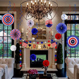 Labrostar 26Pcs Patriotic Decorations - Red, White & Blue USA Flag Party Pack for Fourth of July, Includes Paper Fans, Pom Poms, Hanging Swirls, Banner & Star Streamer Labrostar