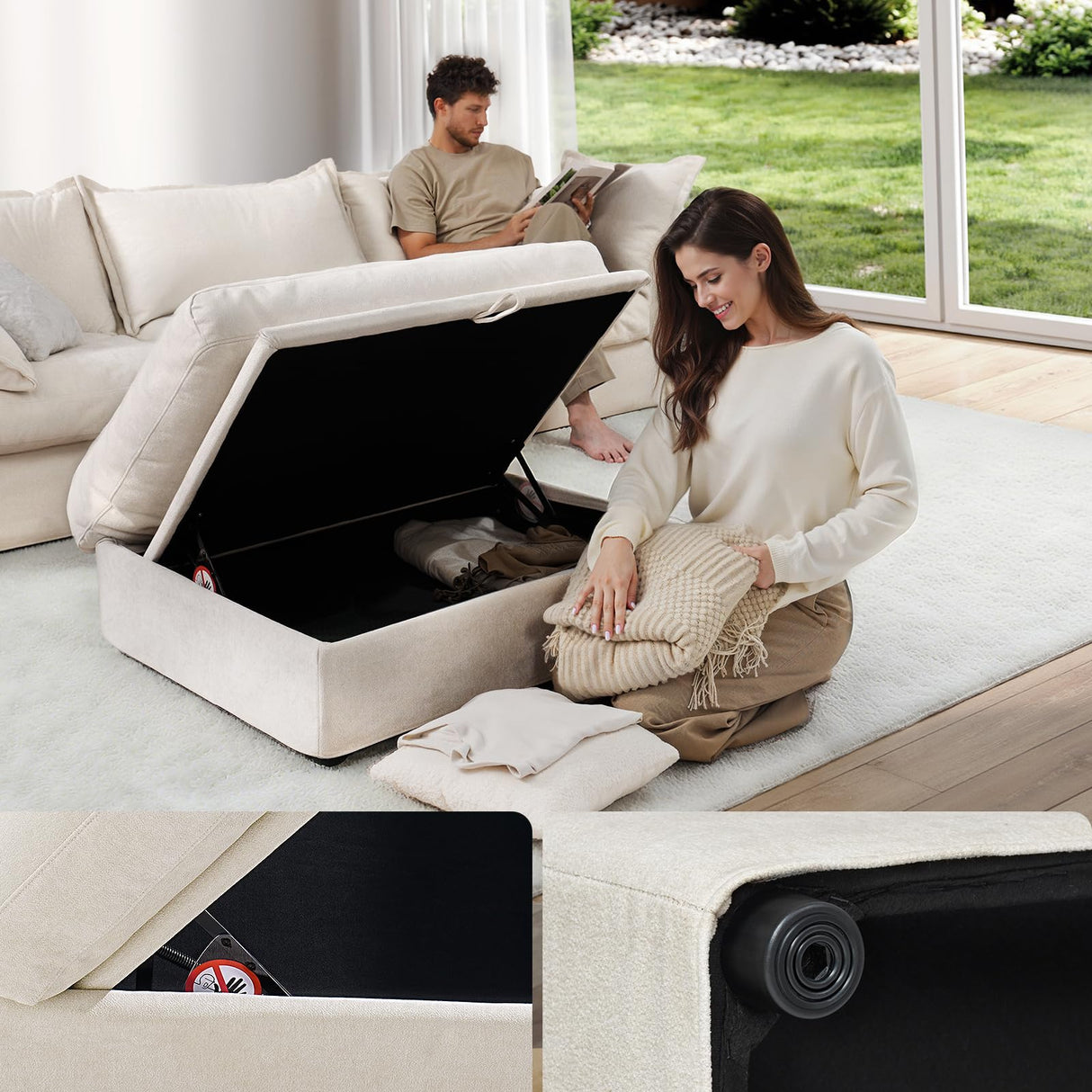 ModernMate 158" Modular Sectional Sofa, Down Filled Sectional Couches for Living Room, Oversized U Shape Couch with Deep Seat, Modular Couch 4 Seater with 2 Storage Ottoman,Cover Removable, Beige ModernMate