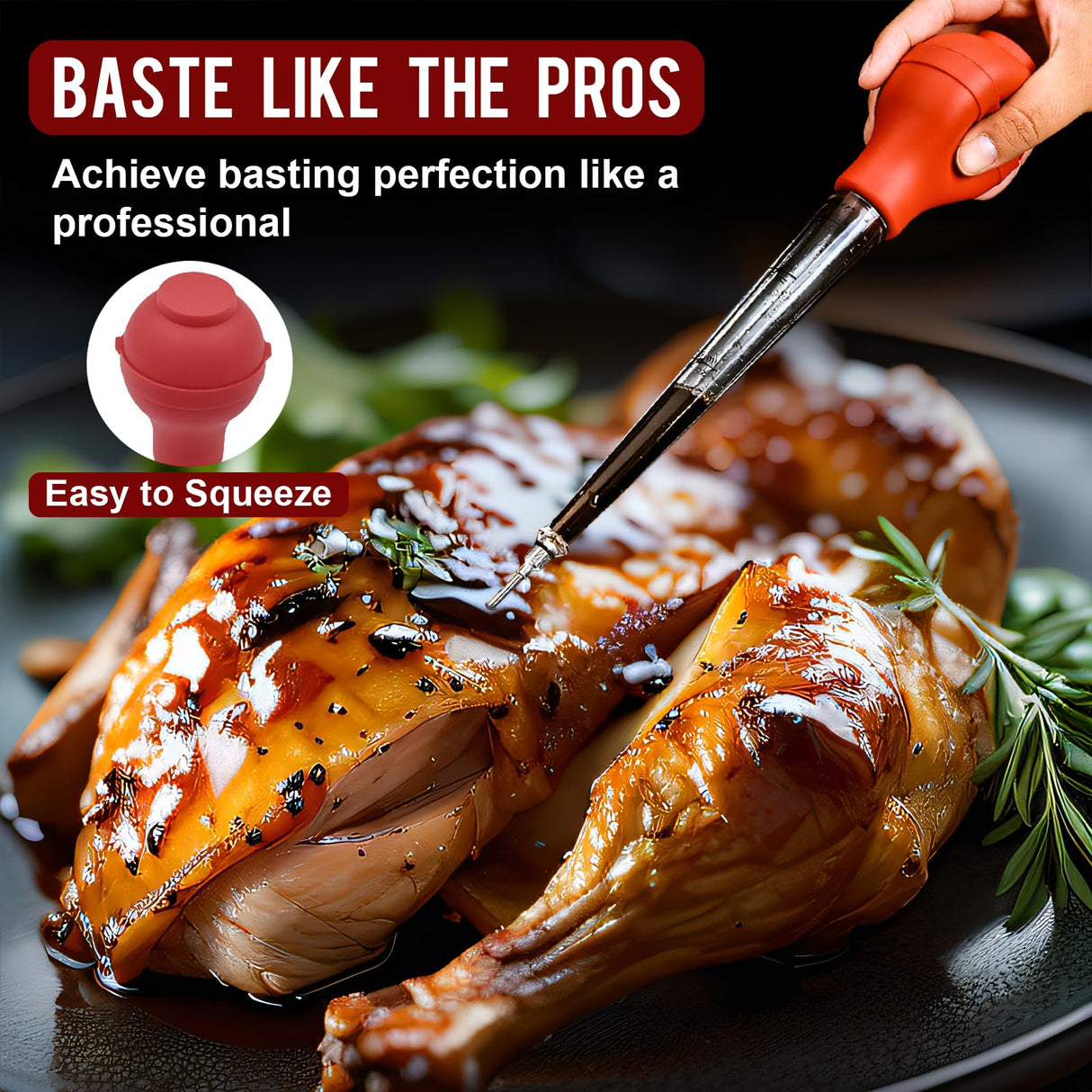 Turkey Baster, Baster Tool for Cooking-Baster Syringe for Home Baking, Turkey Baster and Injector Set with Detachable Silicone Bulb, Meat Marinade Injector Needles for Thanksgiving-Red ENNSOO
