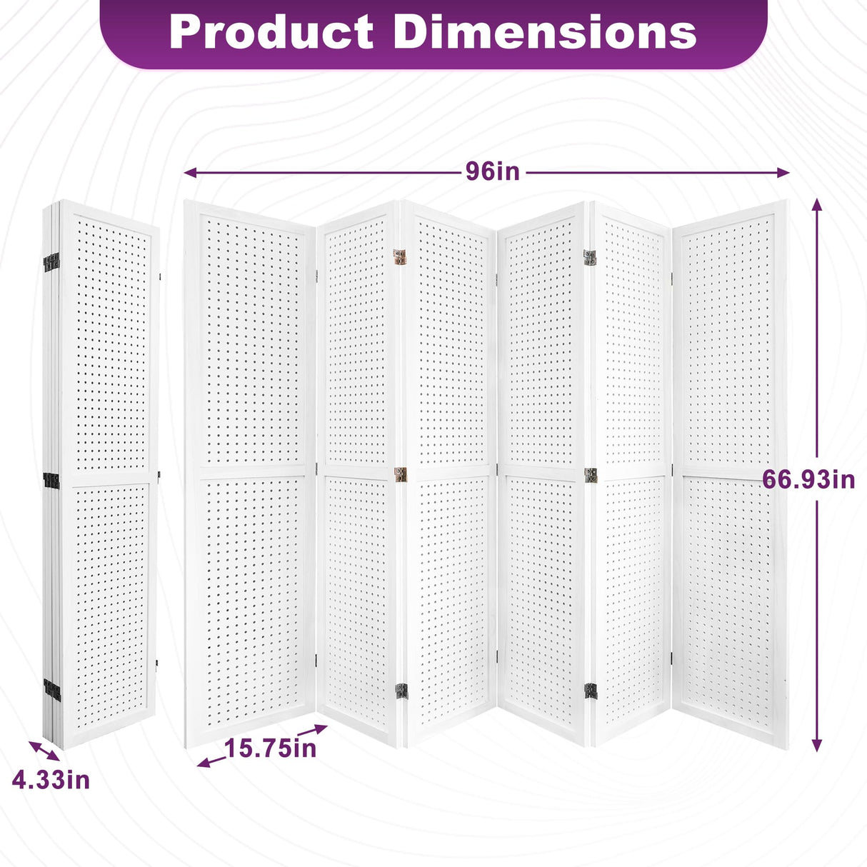 HIGREENA Room Divider 5.6FT Pegboard Display Wood Room Divider Panel 6 Panel Folding Room Divider Room Divider Screen Partition Room Dividers, White HIGREENA