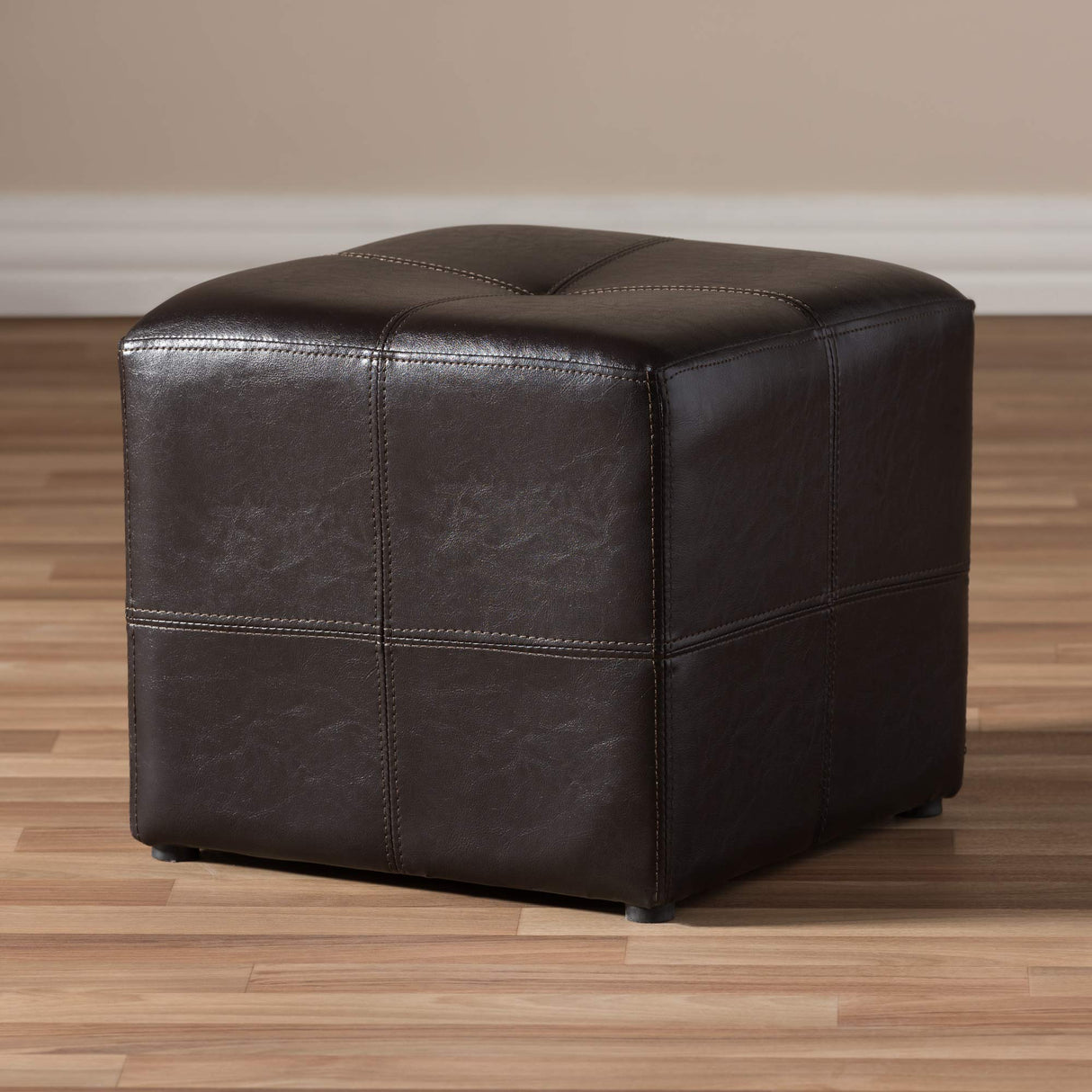 Baxton Studio Nox Brown Leather Ottoman , Dark Brown , SMALL - Baxton Studio