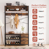 Lulive Hall Tree with Bench and Shoe Storage, 31.5" Coat Rack Freestanding with 2-Tier Storage Shelf, 6-in-1 Entryway Bench Coat Rack with 12 Hooks and 3 Drawers(Rustic Brown) Lulive