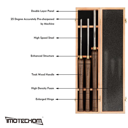 IMOTECHOM 3-Pieces HSS Bowl Gough Lathe Chisel Set Wood Turning Tools with Wooden Box, 1/4-Inches, 3/8-Inches and 1/2-Inches - WoodArtSupply