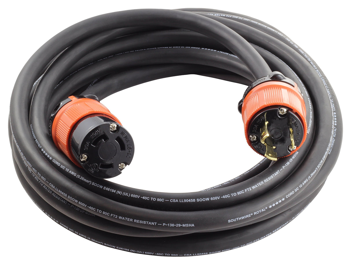 AC WORKS NEMA L6-30 Rubber SOOW 10/3 Extension Cord (100FT) AC WORKS