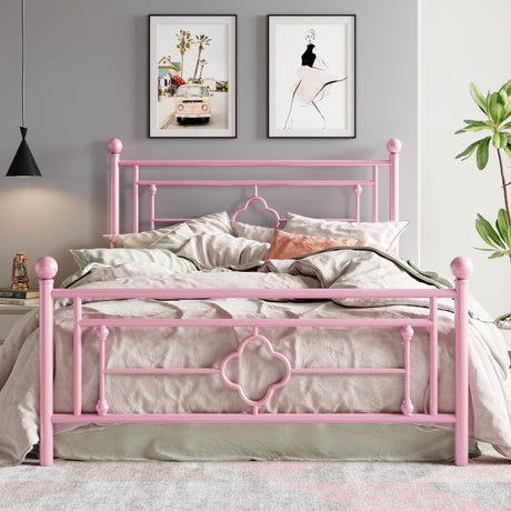 HOOMIC 14 Inch Queen Size Metal Platform Bed Frame, Vintage Victorian Style, Wrought Iron Headboard and Footboard/Mattress Foundation for Storage/No Box Spring Required/Easy Assembly/Pink HOOMIC