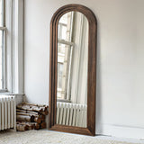 KIAYACI Arched Floor Mirror Wood Frame Wall Mounted Mirror Distressed Style Wide Frame Dressing Make Up Mirror for Bathroom/Bedroom/Living Room/Dining Room/Entry/Farmhouse (Coffee, 64" x 21") KIAYACI