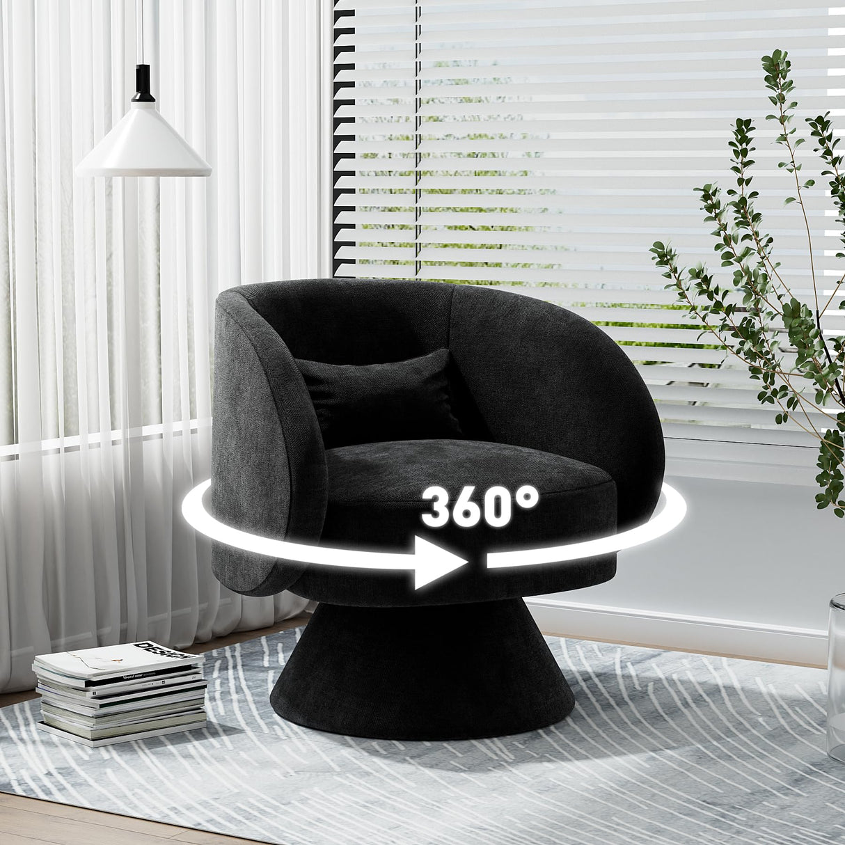 Nolohoo Swivel Barrel Chair Set of 2, Upholstered Swivel Cuddle Accent Chairs for Living Room, Comfy 360 Degree Modern Small Round Armchair for Bedroom, Office (Black, Linen) Nolohoo