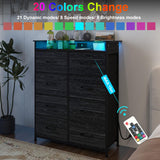 Welfuturer Fabric Dresser for Bedroom with LED Light and Charing Station Tall Dresser with 8 Drawers Black Dresser & Chest of Drawer for Closet Living Room Hallway Entryway Sturdy Steel Frame Wood Top Welfuturer