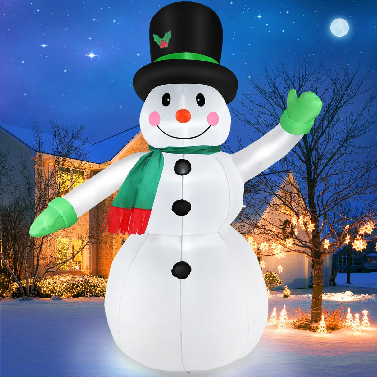 7 FT Christmas Inflatables Snowman Outdoor Yard Decorations, Christmas Blow up Snow Man with LED Lights & Black Hat, Winter Outside Decor for Holiday Party Patio Garden Lawn, Xmas New Year Kids Gifts Thanger