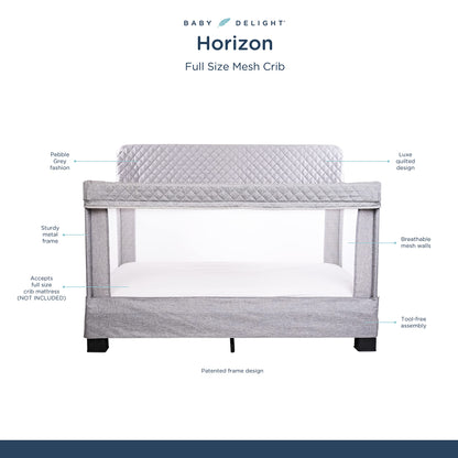 Baby Delight Horizon Full Size Crib, Breathable Mesh Walls, Tool-Free Assembly Baby Bed, Luxe Quilted Easy to Clean Fabric, Grey - WoodArtSupply