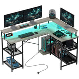 HOMCOM L Shaped Desk with LED Lights and Power Outlets, 59" Gaming Desk with Monitor Stand and Storage Shelves, Corner Computer Desk for Home Office, Small Space, Distressed Gray HOMCOM
