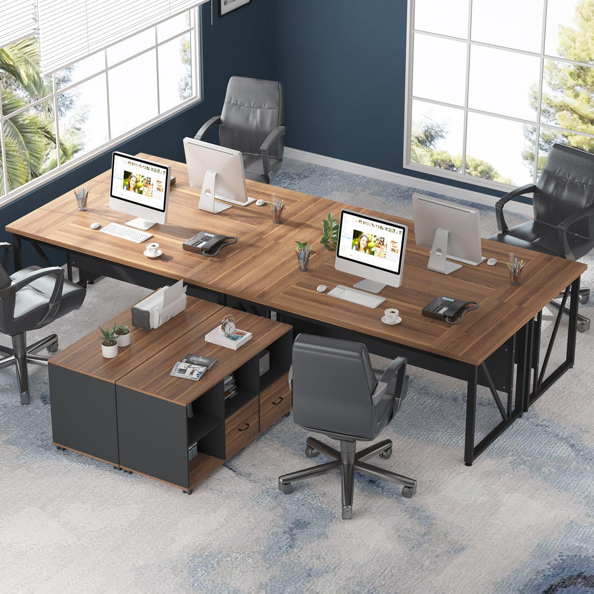 Tribesigns 63 inches Executive Desk and 47" lateral File Cabinet, L-Shaped Computer Desk Home Office Business Furniture with Drawers and Storage Shelves, Office Table,Brown and Black Tribesigns