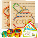 CHEROSIN 2Pack Wooden Geoboard Montessori Toys - Wood Geo Board Manipulative Geoboards for 4 5 6 Year Old Kids with Pattern Cards and Rubber Bands,Educational Peg Board for Boys Girls Ages 3-6 CHEROSIN