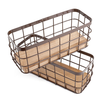 Dicunoy Set of 2 Small Wire Baskets, Narrow Rustic Storage Bin for Bathroom Counter, Farmhouse RectangleOrganizer Tray for Kitchen Countertop, Pantry, RV, School Classrooms, Office Decorative - WoodArtSupply