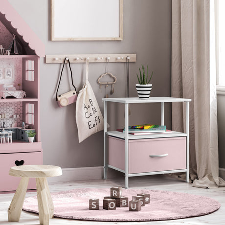 Sorbus 1 Drawer Shelf Storage Nightstand - Kids Bedside Furniture End Table Night Stand with Steel Frame Wood Top & Easy Pull Fabric Bins. Dresser & Chest for Home Bedroom Accessories Office & College Sorbus