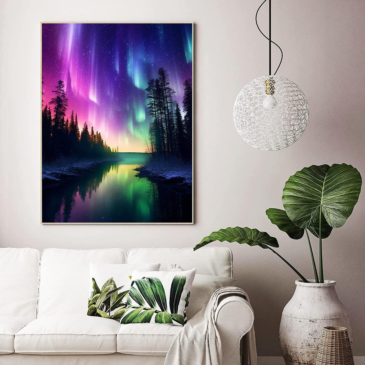 ijbnhd Diamond Art Kit for Adults, Aurora Diamond Painting Kit for Adults Full Drill Round Forests Lake Gem Art Painting for Crafts Home Wall Decor Gift 12x16inch ijbnhd