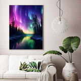 ijbnhd Diamond Art Kit for Adults, Aurora Diamond Painting Kit for Adults Full Drill Round Forests Lake Gem Art Painting for Crafts Home Wall Decor Gift 12x16inch ijbnhd