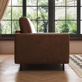 gaoyangjiaju Mid-Century Modern 80.31" Wide Leather Couch with Round Cylinder Arms, Brown Leather Sofa for Living Room & Bedroom, Cozy Lounge Furniture for Small Spaces gaoyangjiaju