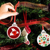 Jetec Christmas Sublimation Blank Pendants Double Side MDF Personalized Blank Bulk Heat Transfer Blank Hanging Pendant White Sublimation Ornament with Red Ribbon for DIY (72 Pcs,3.5 x 2.9 x 0.1 Inch) Jetec