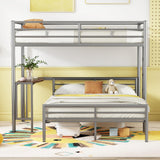 Metal Twin Over Full Bunk Bed Frame with Desk, Loft Platform Mattress Foundation with Steel Slat Support Storage Space Merax