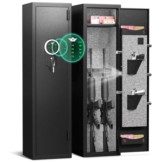 RIFLEWELL 2 Rifle Gun Safe, Digital Gun Safe for Home Rifle and Shotguns, Quick Access Gun Cabinets with LED Light, Rifle Safe with Adjustable Gun Rack and Removable Shelf - WoodArtSupply